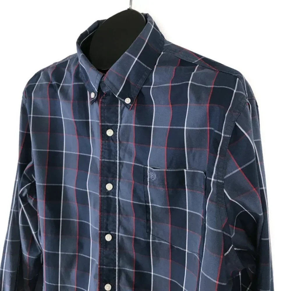 Chaps Easy Care Button Down Shirt Men's XL Plaid Long Sleeve Stretch Casual